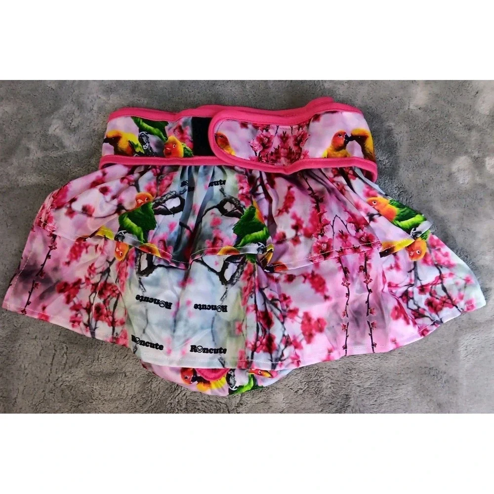 4 Washable Female Dog‎ Diapers Skirt XL Adjustable Waist Flowers Animals Birds